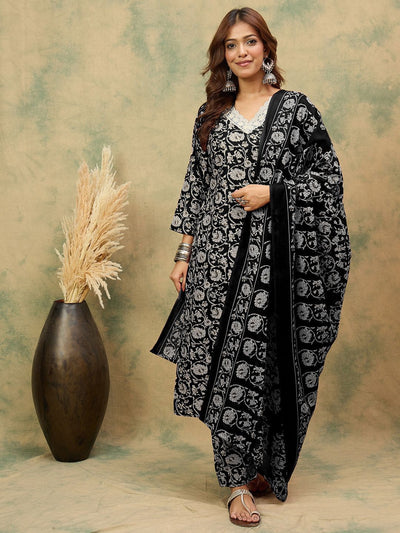 Indyancart VA Women's Ethnic Motifs Printed Regular Kurta with Trousers & Dupatta