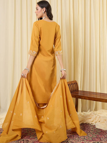 Women Ethnic Motifs Embroidered Regular Thread Work Pure Cotton Kurta with Trousers & With Dupatta