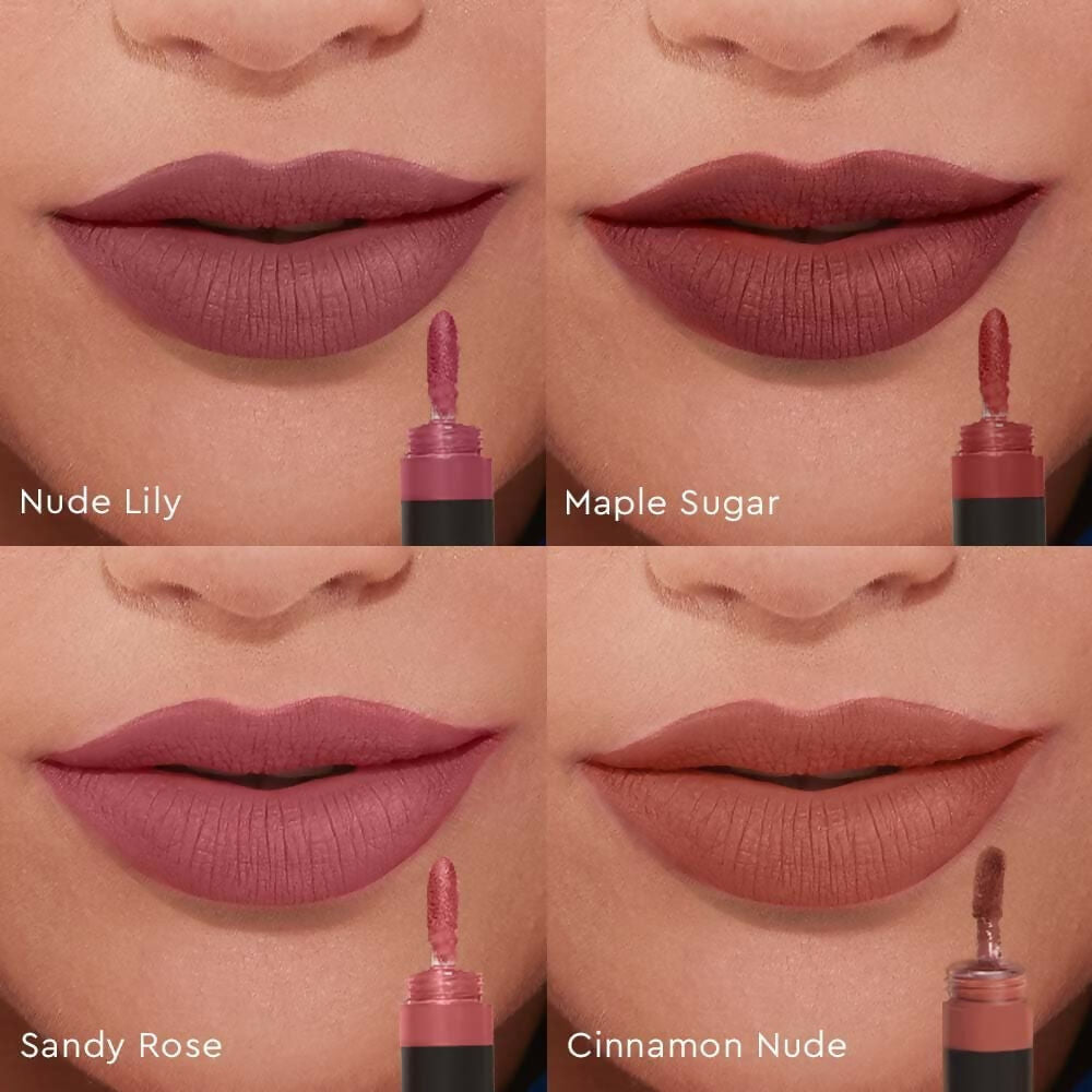 Kiro Four Play Non-Stop Airy Matte Liquid Lipstick stack with four vibrant shades in sleek packaging