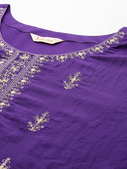 Indyancart Women's Ethnic Motifs Embroidered Kurta with Trousers & Dupatta