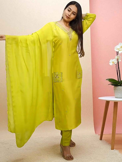 Indyancart SN Women's Embroidered Straight Pure Cotton Kurta & Pyjamas With Dupatta