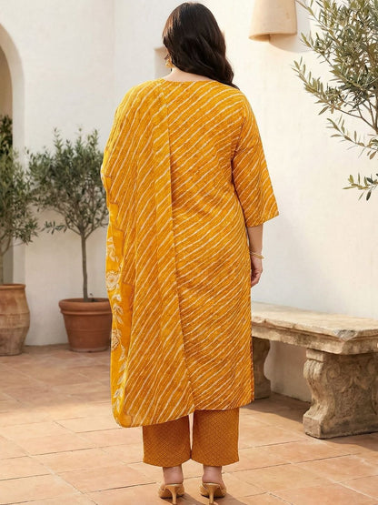 Indyancart Women's Ethnic Motifs Striped Regular Thread Work Pure Cotton Kurta with Trousers & With Dupatta