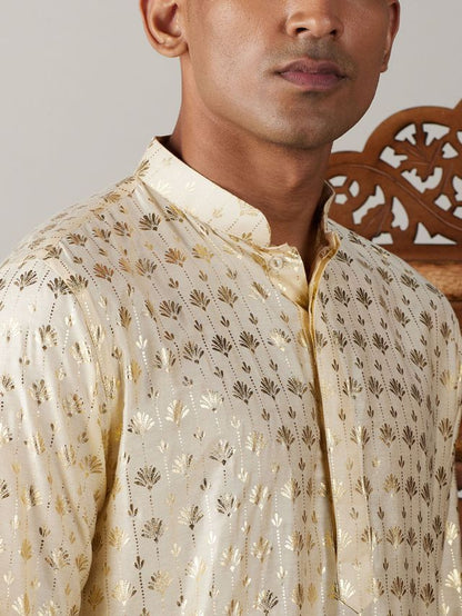 Men's Golden Viscose Straight Kurta and Patiala Set