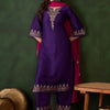 Dhiyona SN Women's Floral Yoke Design Notch Neck Sequinned Straight Kurta With Trousers & Dupatta