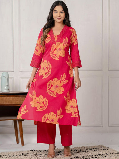 Indyancart IE Floral Printed V-Neck Pure Cotton Tunic & Palazzos
