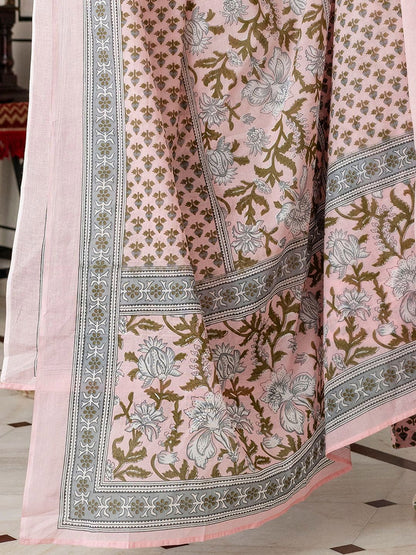 Indyancart IE Women Floral Printed Regular Beads and Stones Pure Cotton Kurta with Trousers & With Dupatta