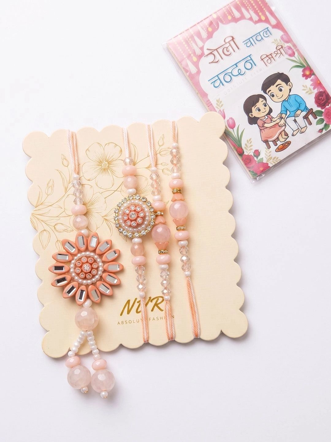 Anouk Set Of 4 Beaded Family Pack Thread Rakhi With Roli Chawal Chandan Mishri