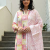 Dhiyona IE Women Checked Pure Cotton Kurta with Palazzo & Dupatta