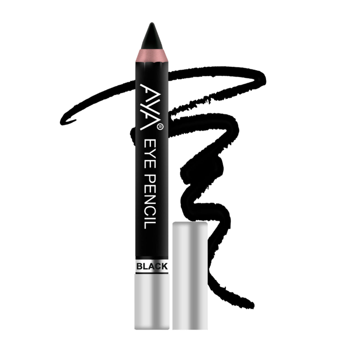 Black AYA Eye Pencil for Kajal and Eyeliner, showing the sleek pencil with sharp tip ready for application.