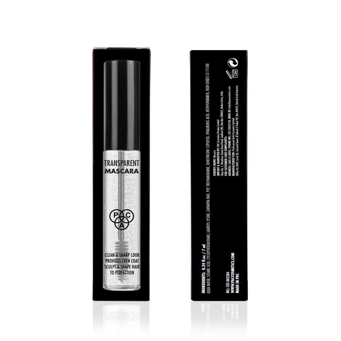 PAC Transparent Mascara - Holds Lashes & Eyebrows All Day Long, Clump-Free & Clear Gel Mascara