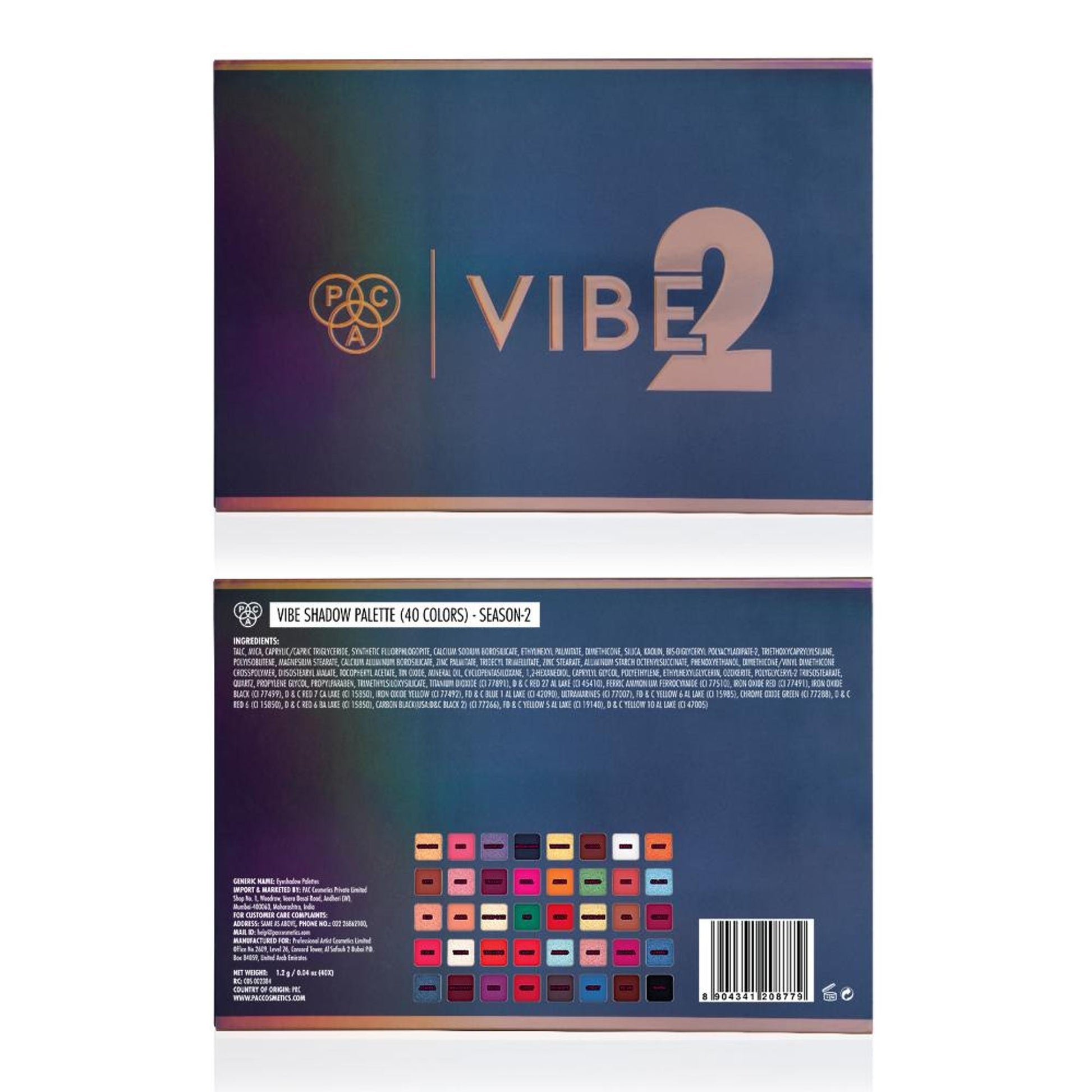 PAC Vibe Eyeshadow Palette X40 Season 2 - Blendable Formula, Intense Color Payoff, Richly Pigmented