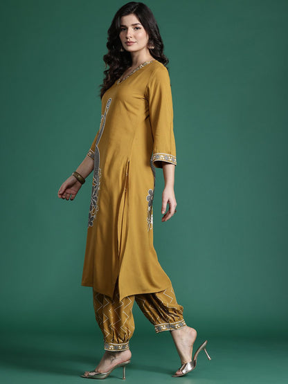 Indyancart IE Quirky Printed Beads & Stones Kurta with Salwar