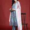 Indyancart IE Floral Embroidered Thread Work Kurta with Trousers & Dupatta