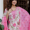 Dhiyona IE Floral Printed Square Neck Pure Cotton Straight Kurta With Trousers & Dupatta