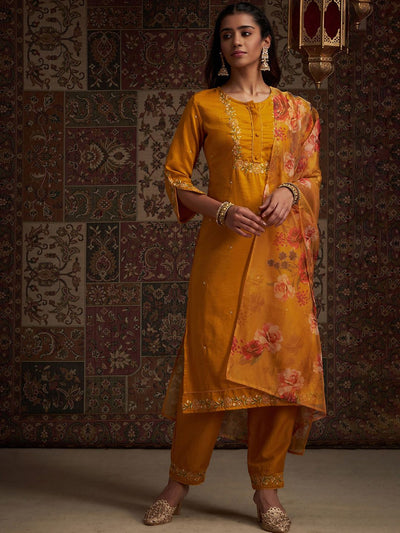 Indyancart IE Floral Embroidered Kurta with Trousers & With Dupatta