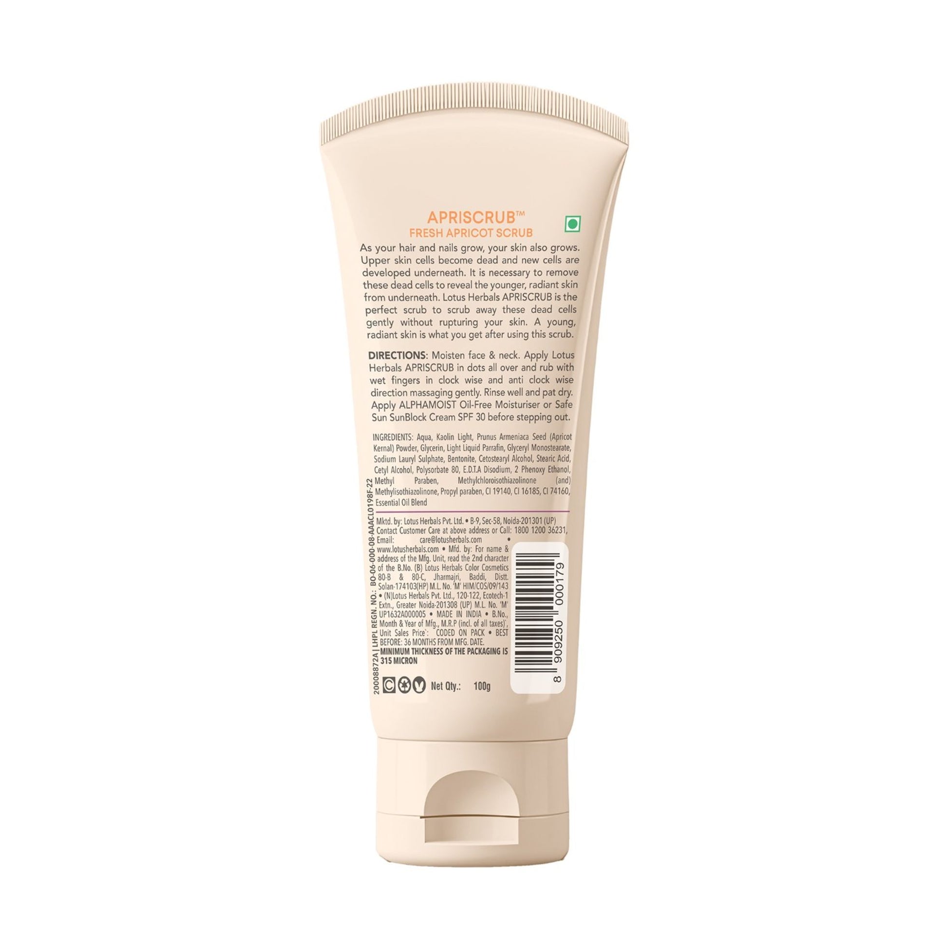 Lotus Herbals Apriscrub Fresh Apricot Face Scrub Natural Exfoliating & Chemical Free, All Skin Types
