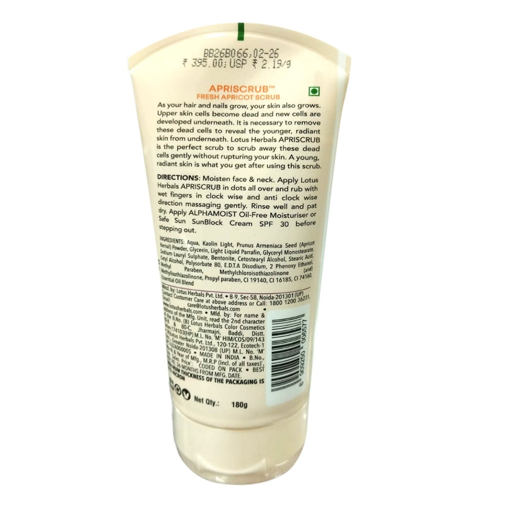 Lotus Herbals Apriscrub Fresh Apricot Scrub Natural Exfoliating Face Scrub Chemical Free