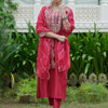Indyancart IE Ethnic Motifs Embroidered Liva Kurta With Trousers & Dupatta