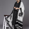 Indyancart VA Women's Black Floral Printed Gotta Patti Pure Cotton Kurta with Trousers