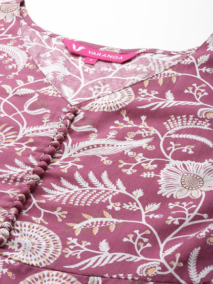Indyancart VA Women's Floral Printed Cotton Kurta