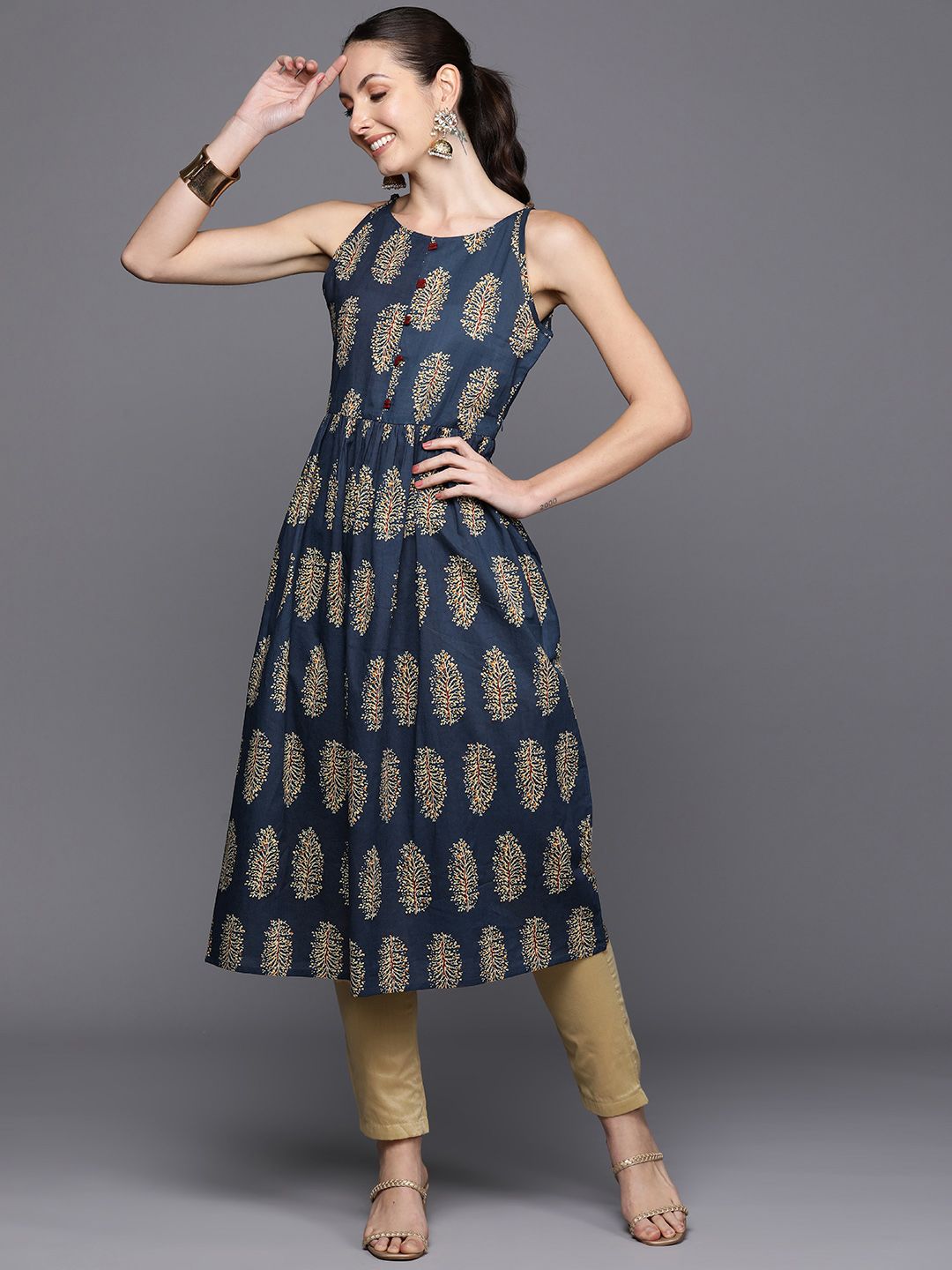 Indyancart IE Ethnic Motifs Printed A-Line Kurta