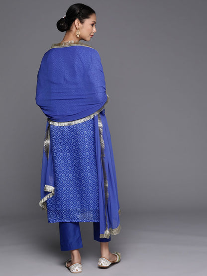 Indyancart VA Women'sBandhani Printed Mirror Work Kurta with Trousers & Dupatta