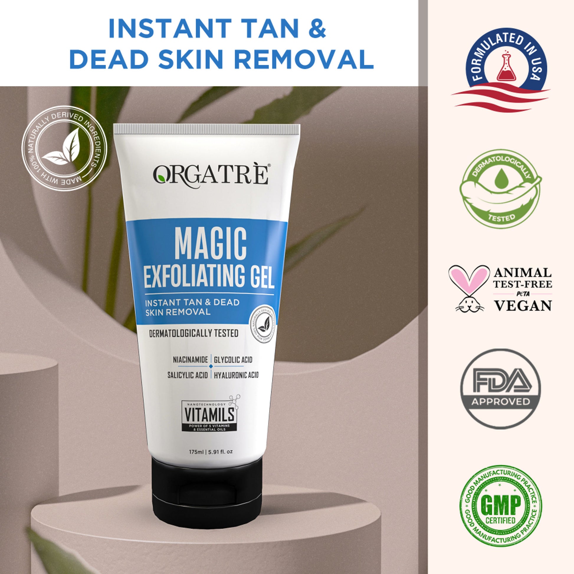Orgatre Instant Tan & Dead Skin Removal Exfoliating Gel For Women & Men - Tanning Dead Skin Remover