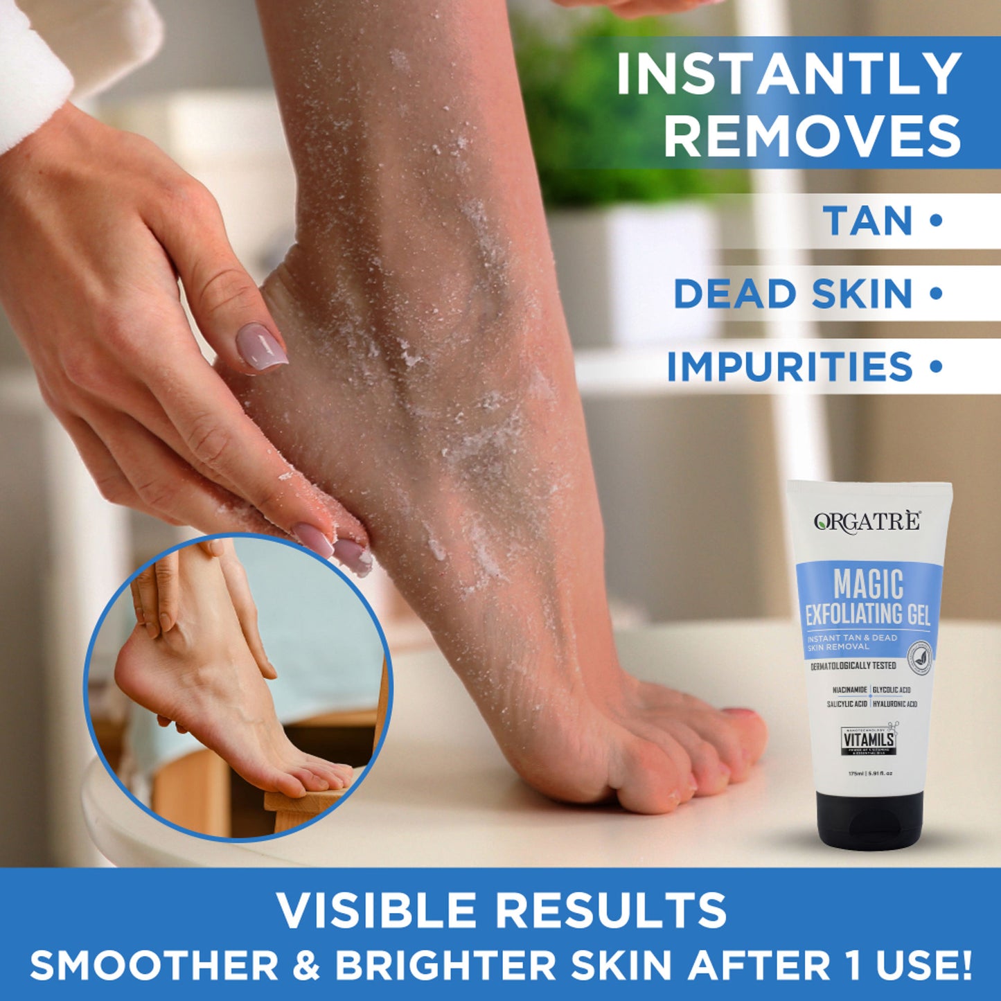 Orgatre Instant Tan & Dead Skin Removal Exfoliating Gel For Women & Men - Tanning Dead Skin Remover
