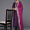 Indyancart VA Women's Purple Ethnic Motifs Embroidered Kurta with Trousers & With Dupatta