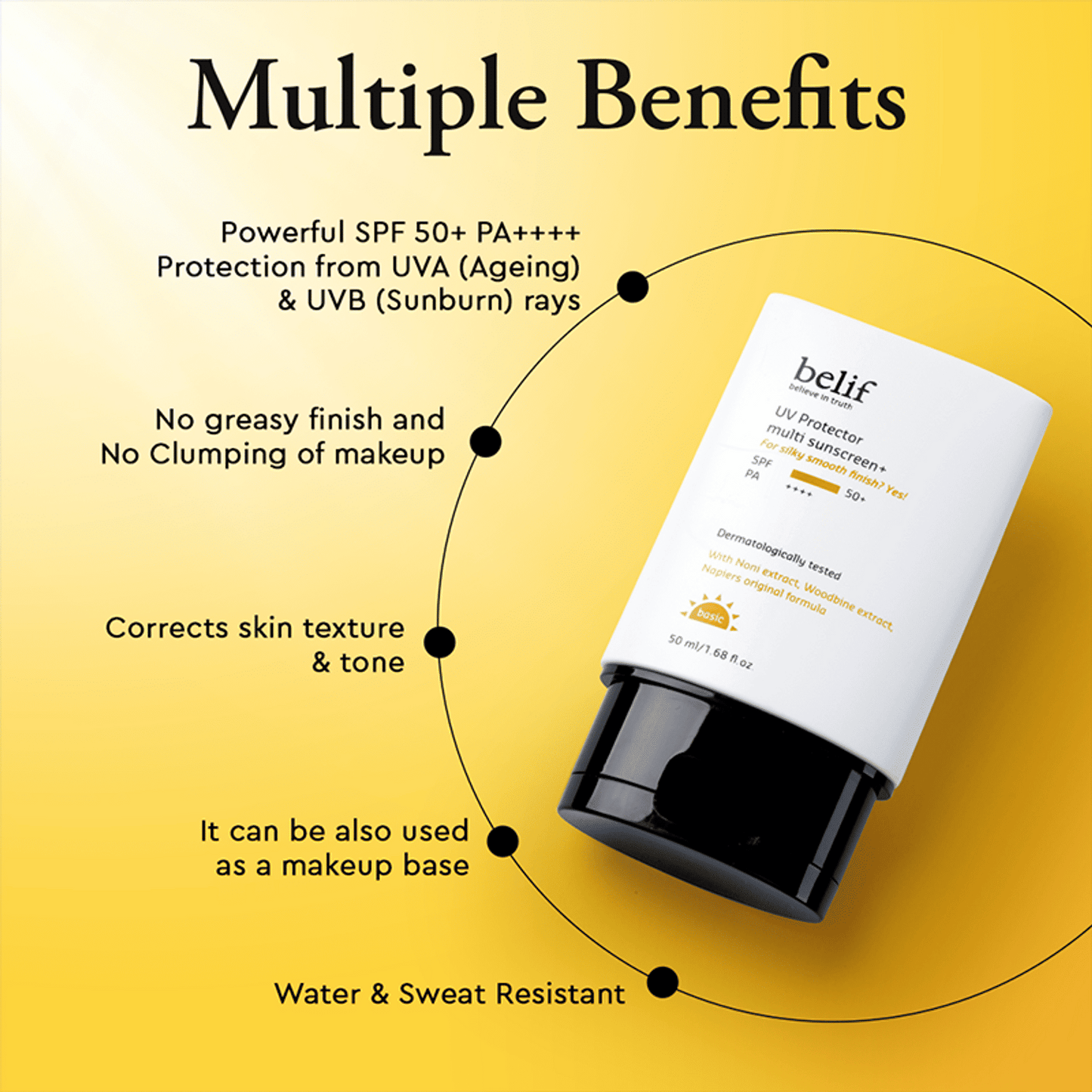 belif Multi-Vitamin Tinted Korean Sunscreen SPF50+ PA++++ Flawless Poreless Primer, In Vivo Tested