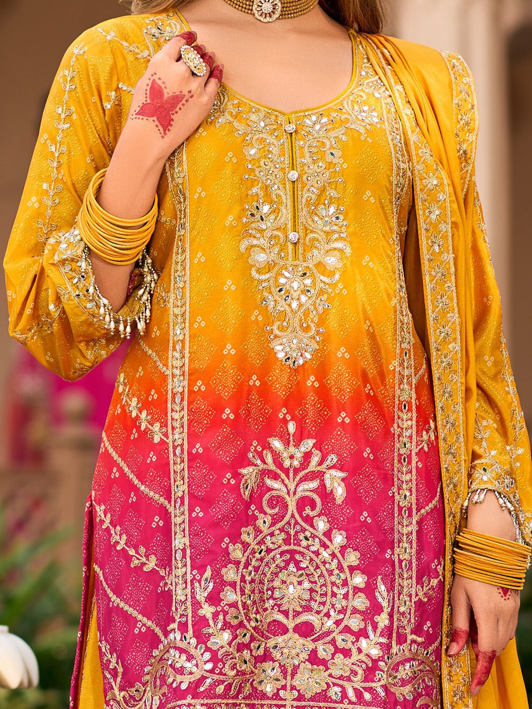 Indyancart IE Floral Embroidered Zari Straight Kurta With Palazzos And Dupatta