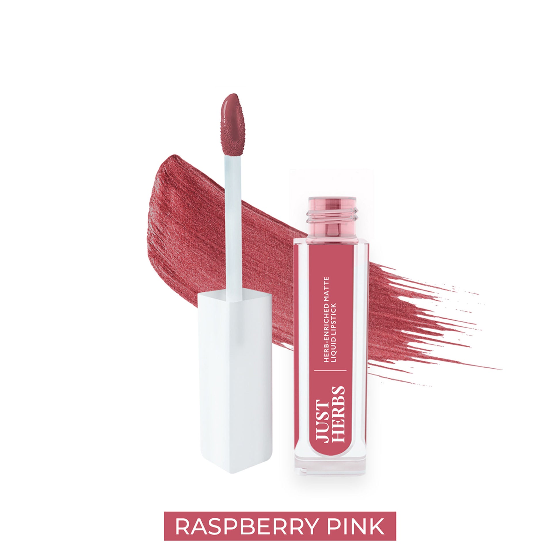 Just Herbs Vegan Matte Liquid Lipstick, Hibiscus Red, Festive Bold & Nourishing - Raspberry Pink