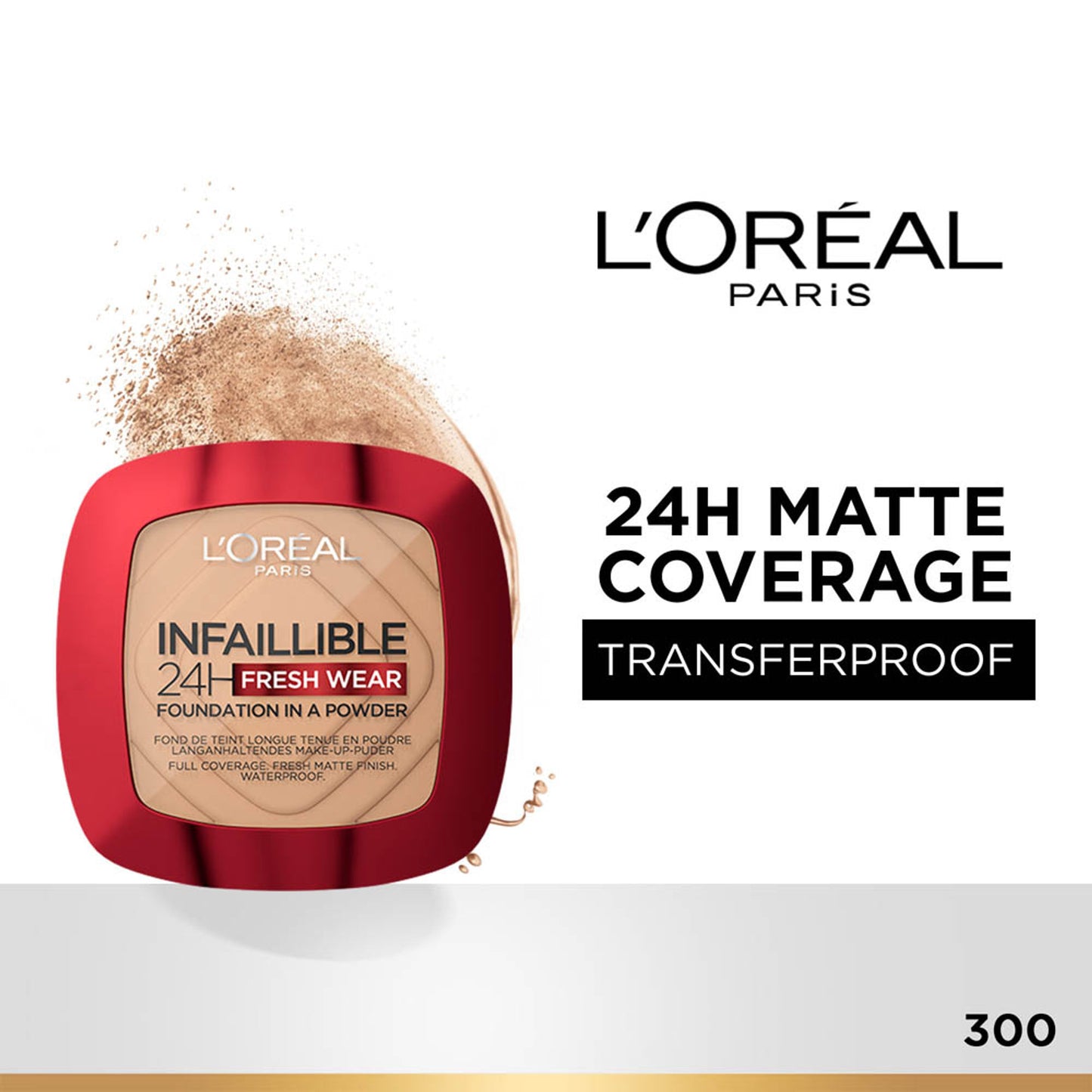 L'Oreal Paris Infallible 24H Fresh Wear Waterproof Powder Foundation - Amber 300