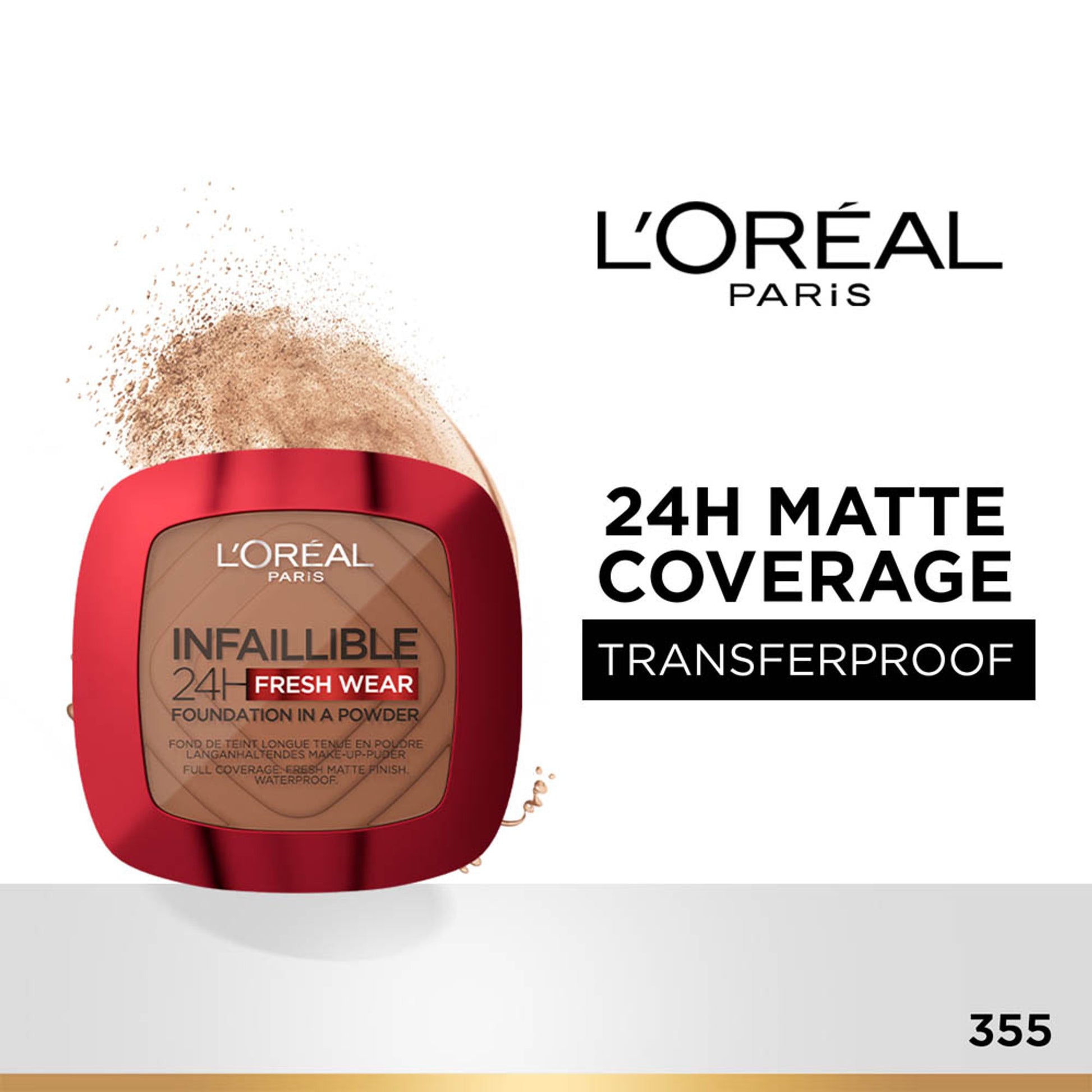 L'Oreal Paris Infallible 24H Fresh Wear Waterproof Powder Foundation - Sienna 355