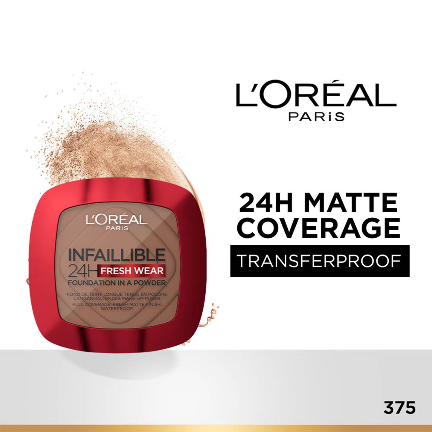 L'Oreal Paris Infallible 24H Fresh Wear Waterproof Powder Foundation - Deep Amber 375