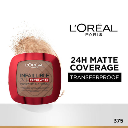 L'Oreal Paris Infallible 24H Fresh Wear Waterproof Powder Foundation - Deep Amber 375