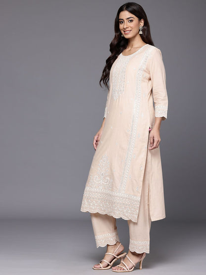 Indyancart VA Women's Embroidered Pure Cotton Kurta with Trousers & Dupatta