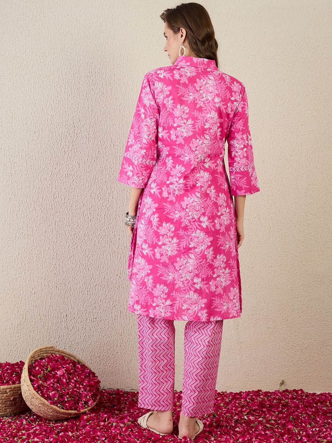 Indyancart IE Printed Pure Cotton A-Line Tunic With Trousers Co-Ords
