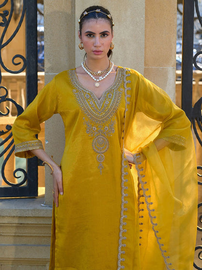 Indyancart IE Ethnic Motifs Embroidered Regular Zari Kurta with Trousers & With Dupatta