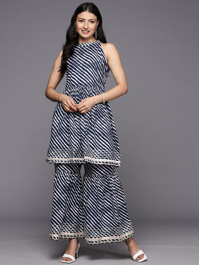 Indyancart VA Women'sLeheriya Dyed Gotta Patti Kurti With Sharara
