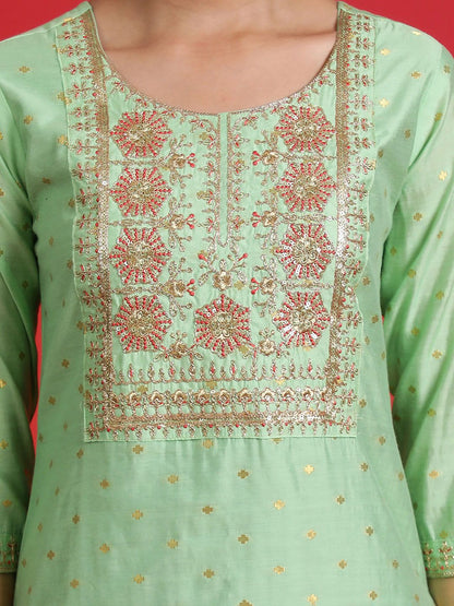 Indyancart IE Ethnic Motifs Embroidered Chanderi Silk Kurta Withth Trousers & Dupattta