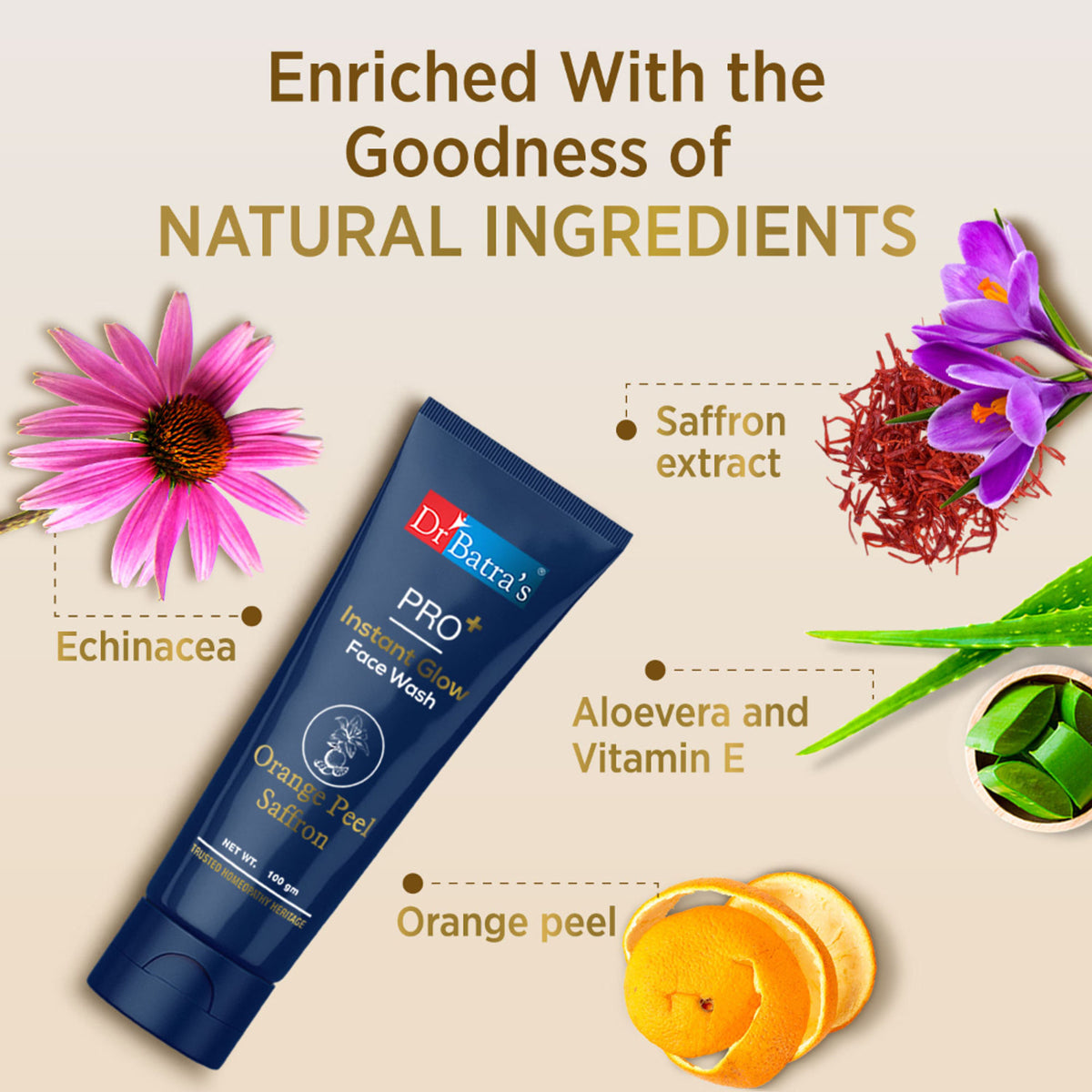 Dr Batra's PRO+ Instant Glow Face Wash with natural ingredients, rejuvenates skin and protects against impurities.