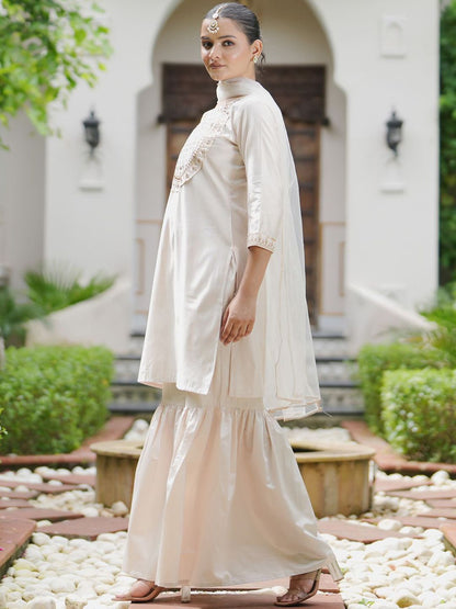 Indyancart IE Floral Embroidered Gotta Patti Liva Kurta with Sharara & Dupatta