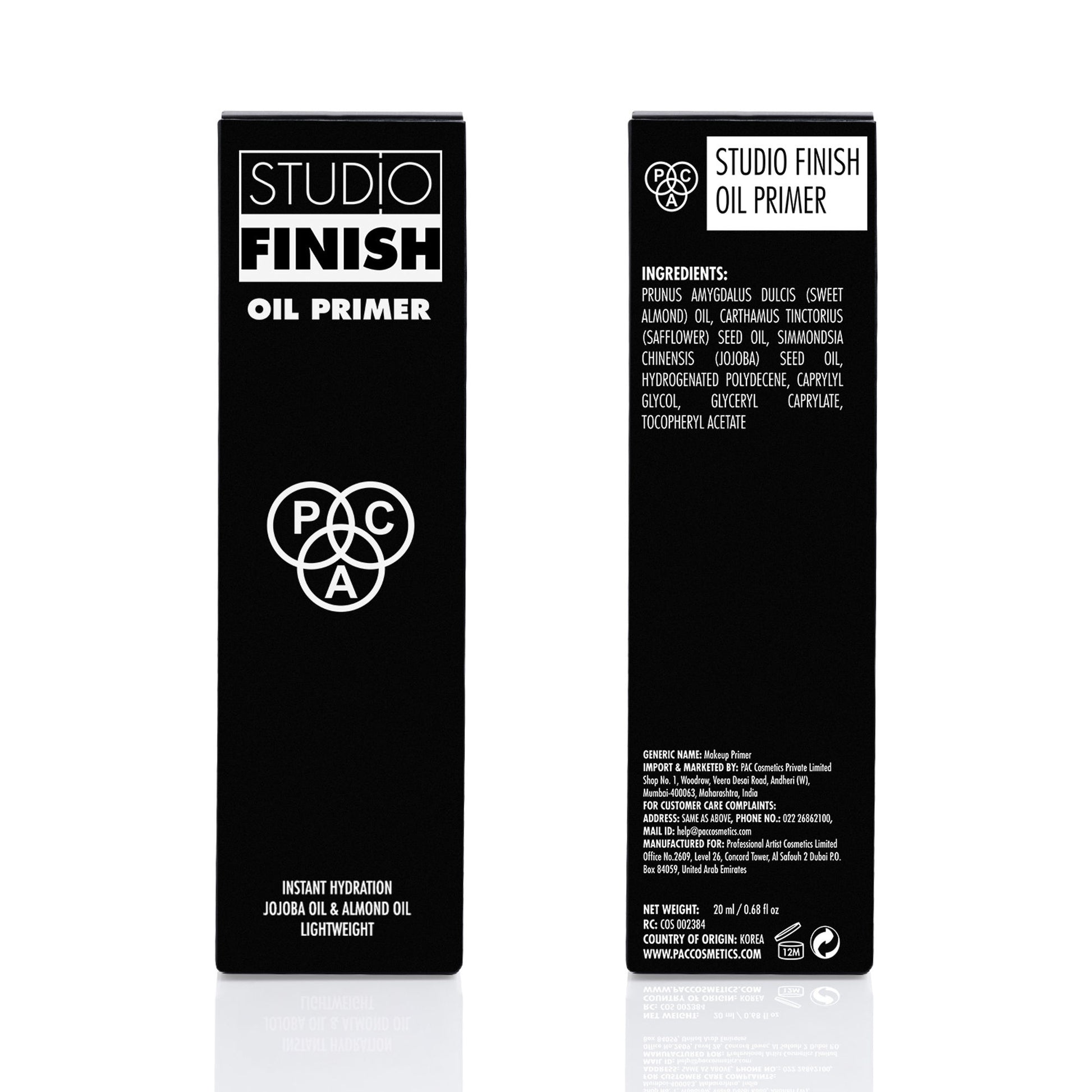 PAC Studio Finish Oil Primer For Dry Skin - UltraLight, Fast Absorbing, Jojoba Oil Hydrates Skin