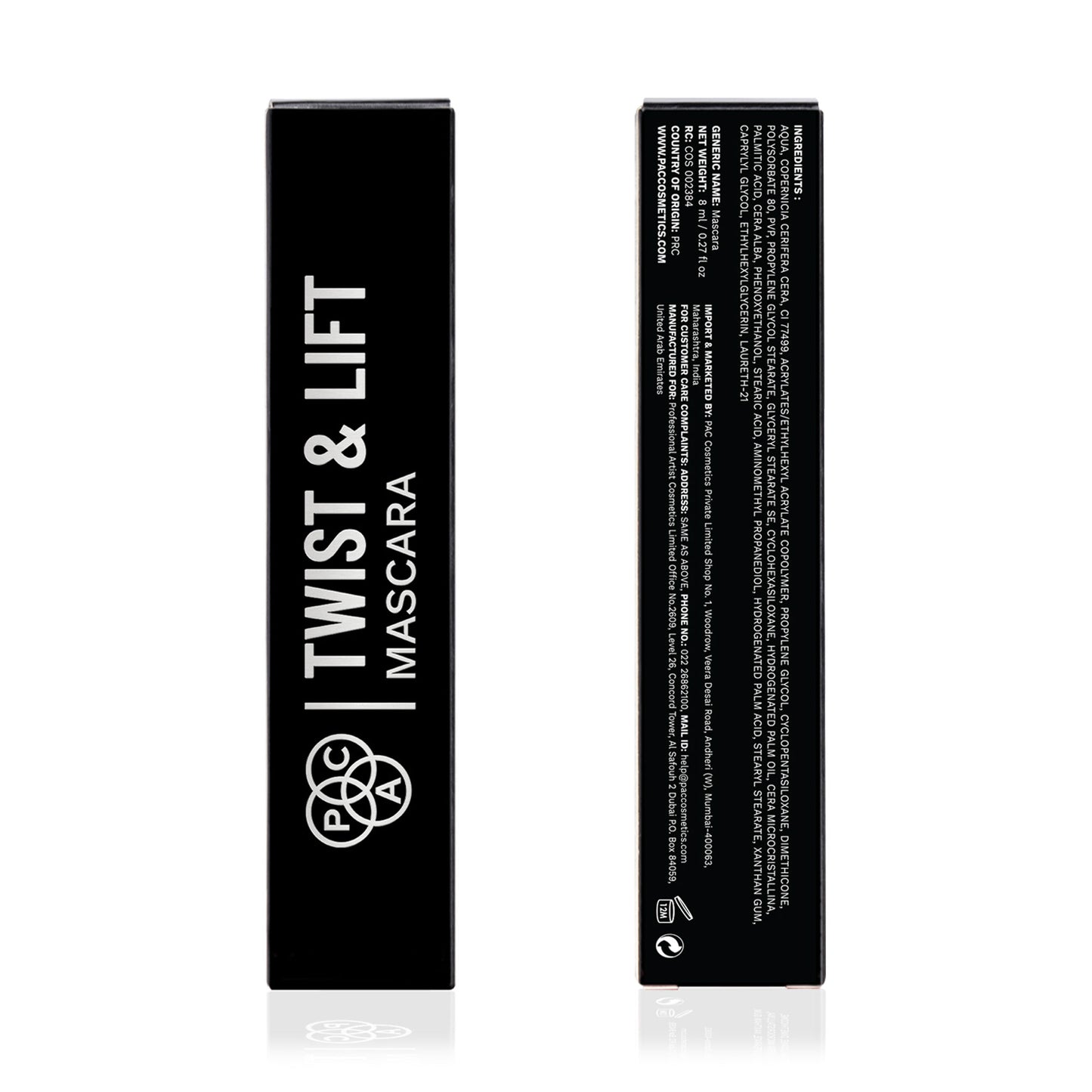 PAC Twist & Lift Mascara - 4-in-1 Mascara Wand, Curls Defines Volumizes & Lifts, Waterproof