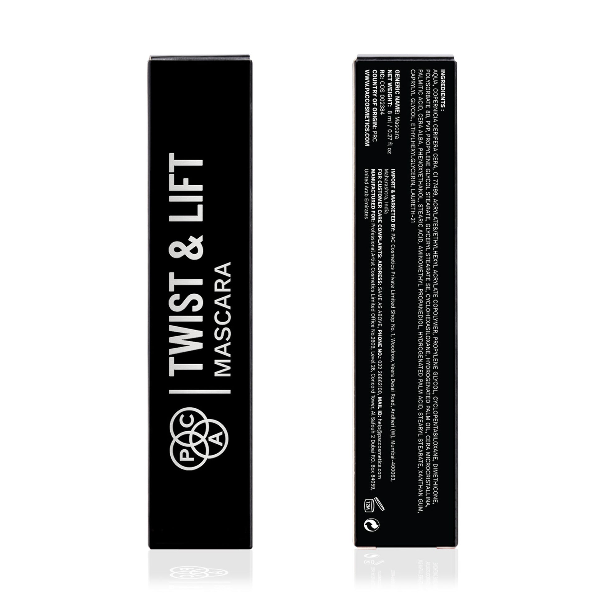 PAC Twist & Lift Mascara - 4-in-1 Mascara Wand, Curls Defines Volumizes & Lifts, Waterproof