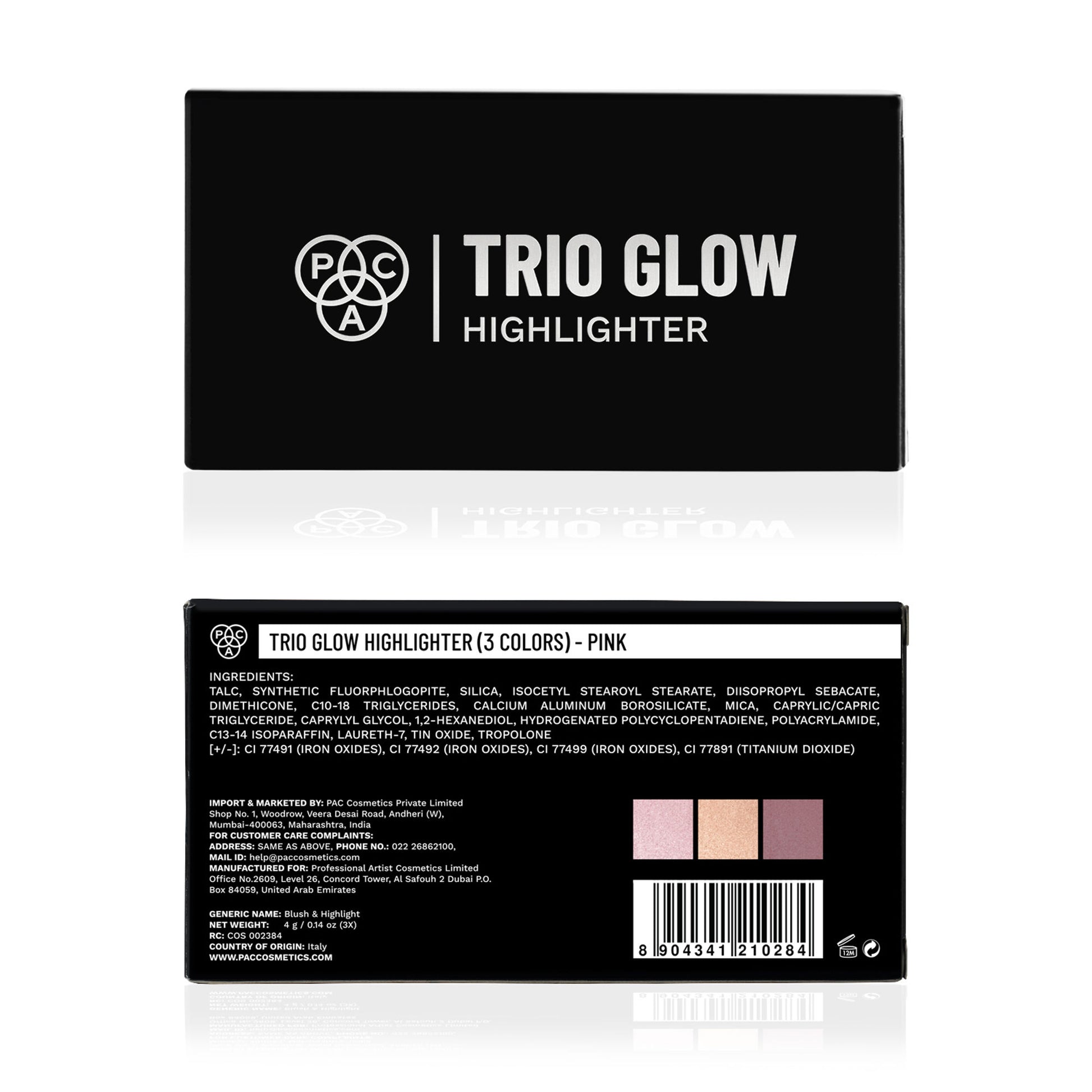 PAC Trio Glow Highlighter X3 Pink - Ultra Blinding Finish, Silky Smooth Texture, Blends Seamlessly