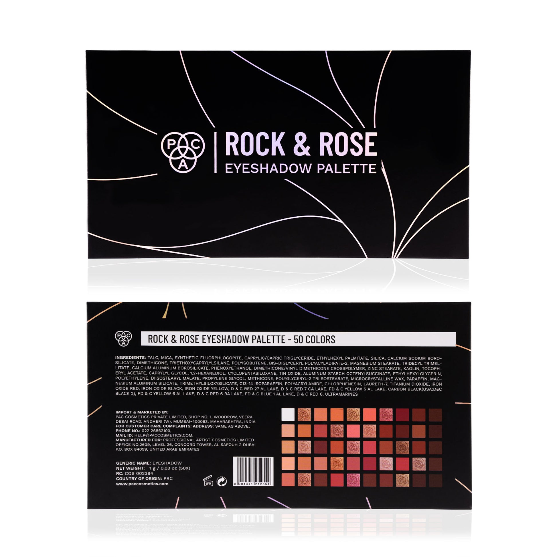 PAC Rock & Rose Eyeshadow Palette - Blendable Mattes, Shimmers & Chromes, Perfect Transition Shades