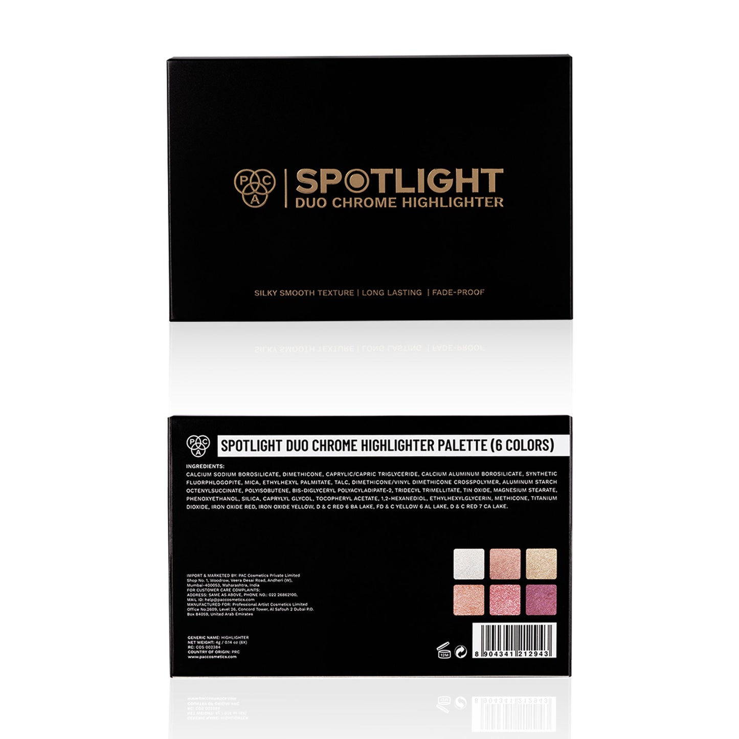 PAC Spotlight Duo Chrome Highlighter Palette - Silky Smooth Blendable Multi Chromes, Intense Payoff
