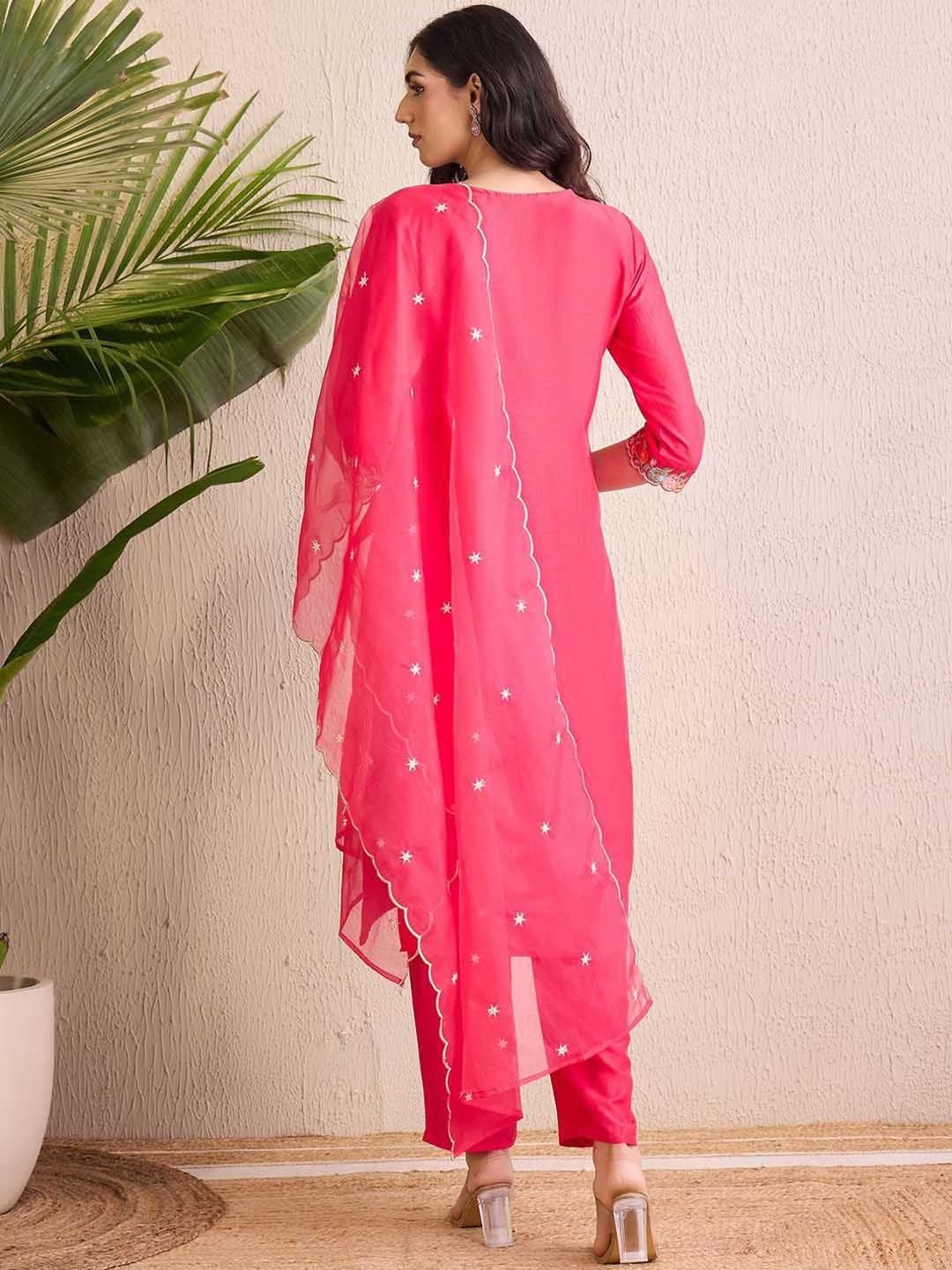 Indyancart IE Women Floral Embroidered Regular Thread Work Kurta with Trousers & With Dupatta